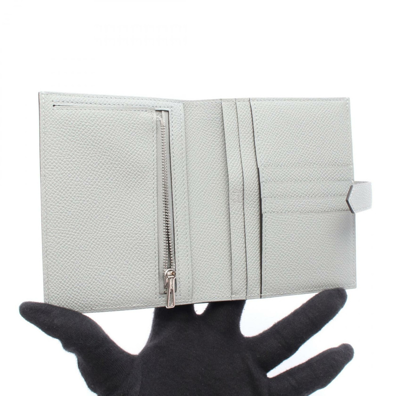 愛馬仕 BEAN 小巧雙折皮夾,Epsom 皮革,冰川藍 SHW,二手 K-2