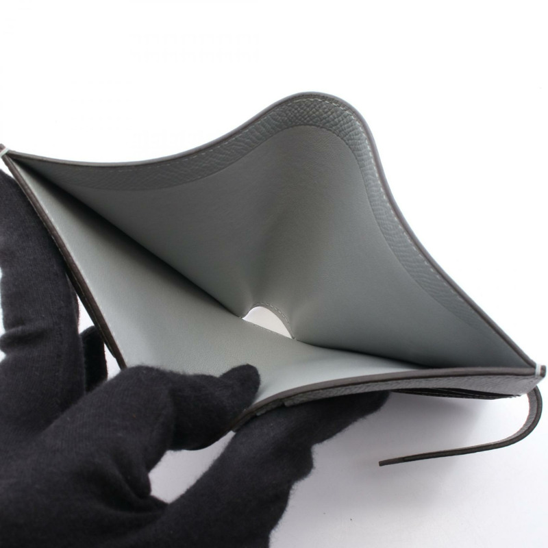 愛馬仕 BEAN 小巧雙折皮夾,Epsom 皮革,冰川藍 SHW,二手 K-5