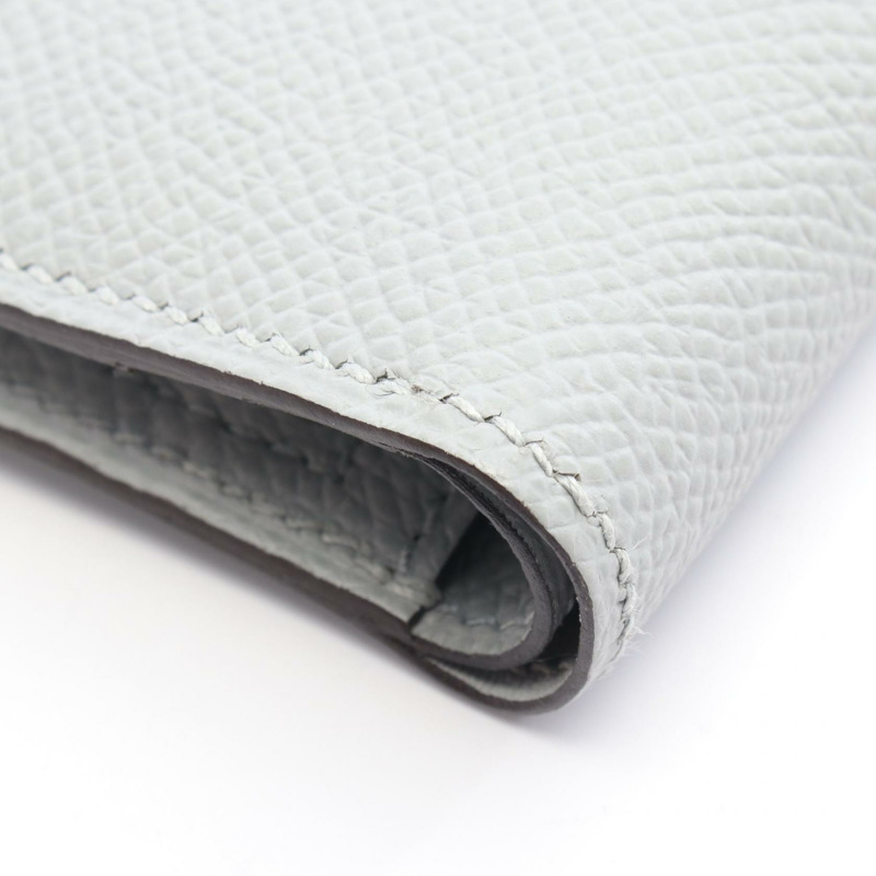 愛馬仕 BEAN 小巧雙折皮夾,Epsom 皮革,冰川藍 SHW,二手 K-6