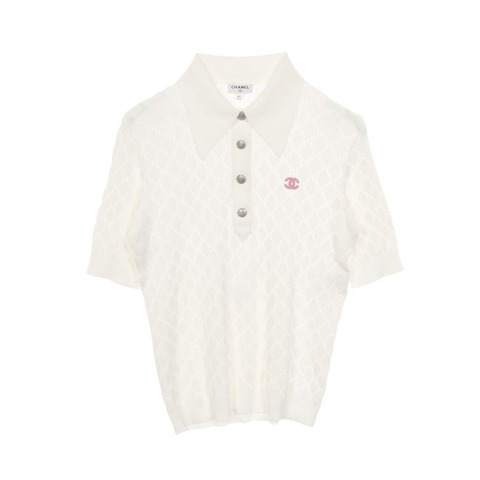 香奈兒 COCO 標誌 Polo 衫 - 純棉白色 - 42 碼 - 二手女款 CC 標誌