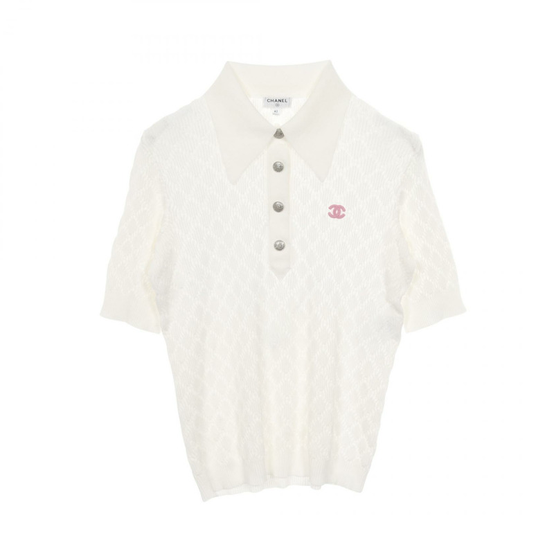 香奈兒 COCO 標誌 Polo 衫 - 純棉白色 - 42 碼 - 二手女款 CC 標誌-0
