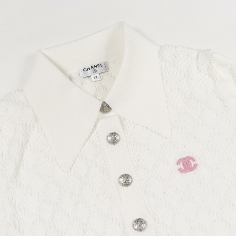 香奈兒 COCO 標誌 Polo 衫 - 純棉白色 - 42 碼 - 二手女款 CC 標誌-6