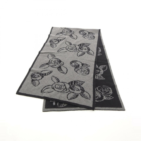 香奈兒 COCO Mark Stall 羊絨披肩 黑色 灰色 二手 女士 CC