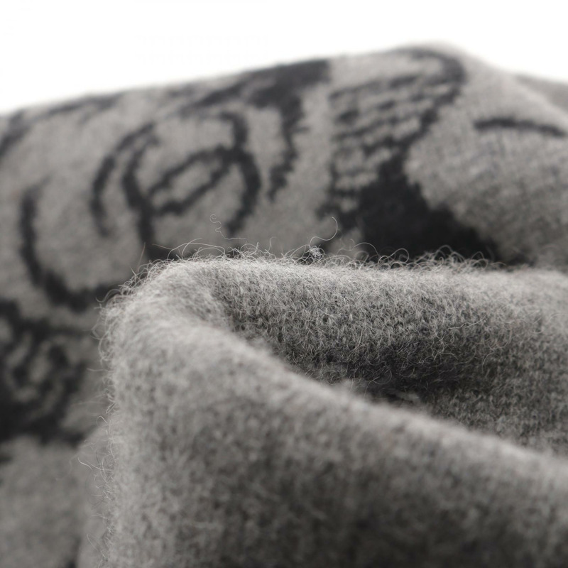 香奈兒 COCO Mark Stall 羊絨披肩 黑色 灰色 二手 女士 CC-4