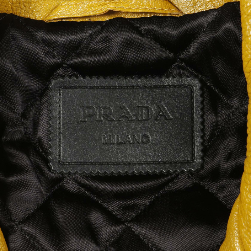 PRADA 雙排扣騎手夾克,皮革牛仔布,黃色,二手男士-2