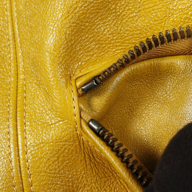 PRADA 雙排扣騎手夾克,皮革牛仔布,黃色,二手男士-5