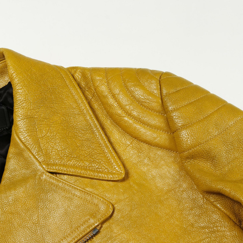 PRADA 雙排扣騎手夾克,皮革牛仔布,黃色,二手男士-10