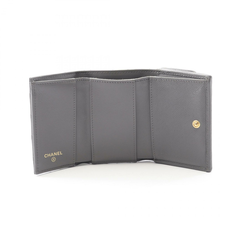 香奈兒 Boy Chanel 三折迷你錢包，小牛皮，灰色，二手，金色五金-2