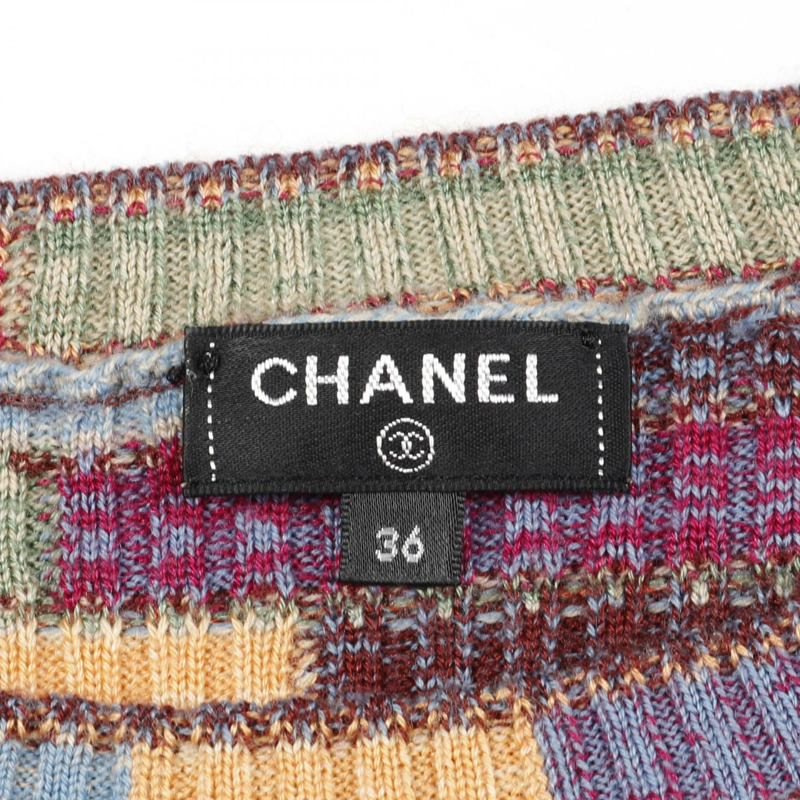 香奈兒 COCO 標誌紐扣連身裙,羊毛、真絲、羊絨混紡,多色,二手女裝 #36 CC-2