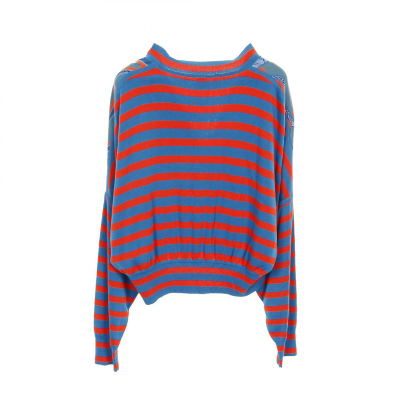 愛馬仕 Twillaine 條紋針織開襟衫,絲質材質,藍紅色,40 碼,二手女款-1