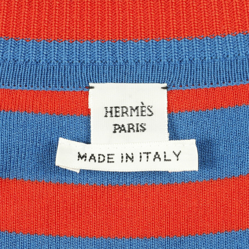 愛馬仕 Twillaine 條紋針織開襟衫,絲質材質,藍紅色,40 碼,二手女款-2