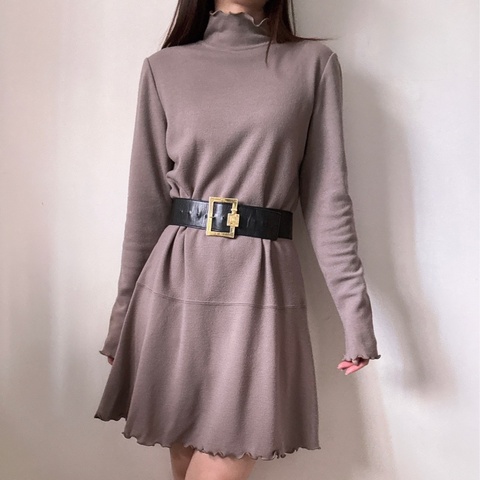 Chloe 羊毛連身裙 42 約M-L 花邊喇叭袖 A字裙