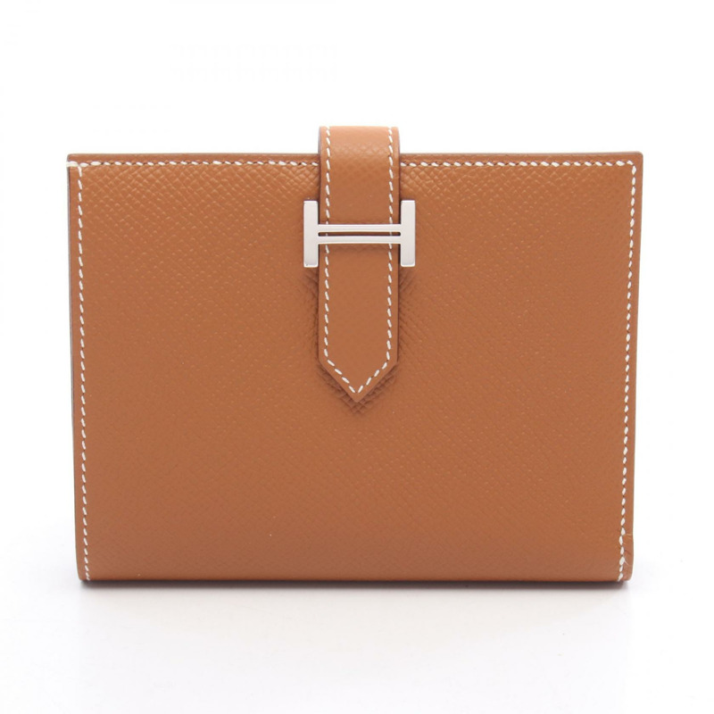 愛馬仕 Bearn Compact 雙折皮夾 B Epsom 小牛皮金 SHW 二手女士-0