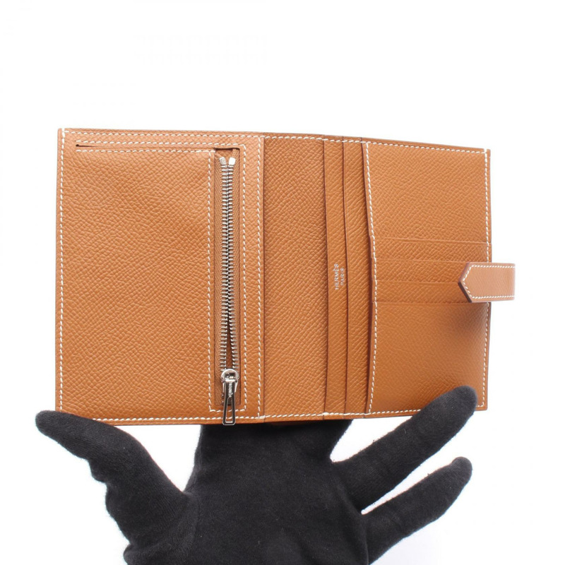 愛馬仕 Bearn Compact 雙折皮夾 B Epsom 小牛皮金 SHW 二手女士-2