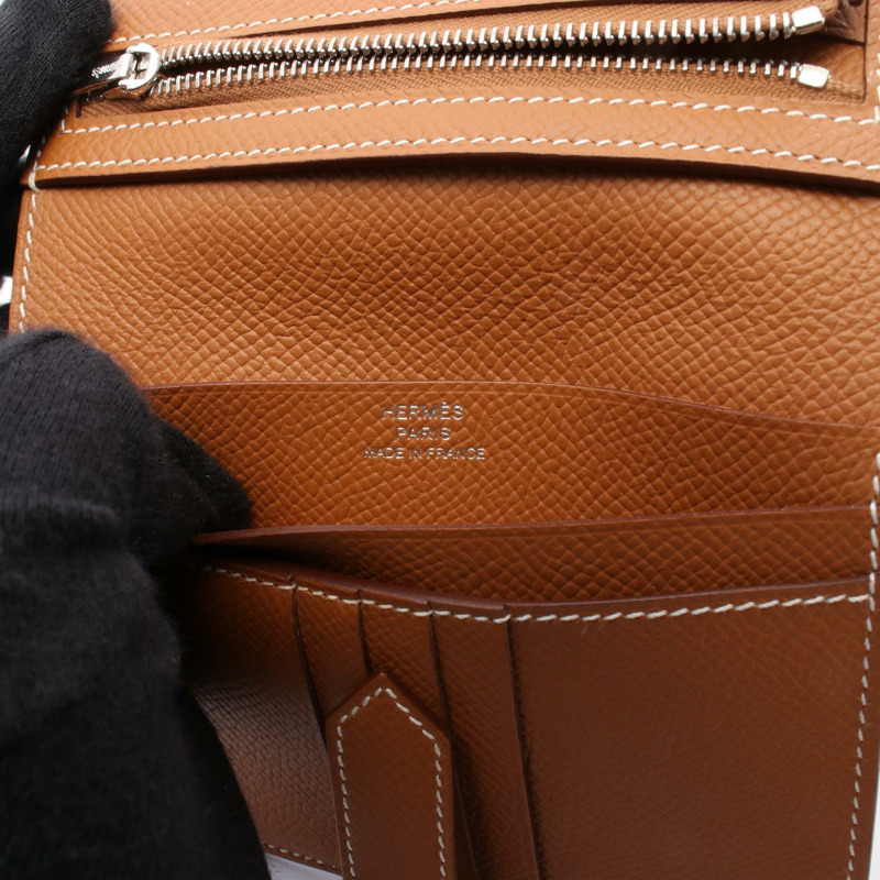 愛馬仕 Bearn Compact 雙折皮夾 B Epsom 小牛皮金 SHW 二手女士-3