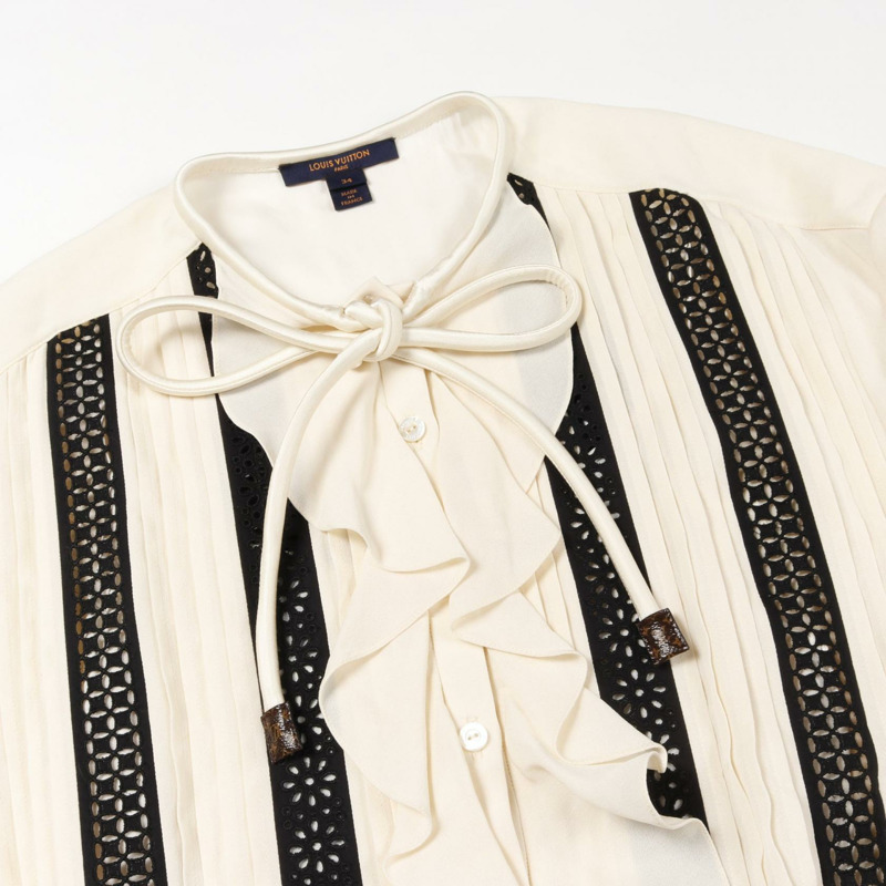 路易威登 (LOUIS VUITTON) RW212W DS3 FLDB12 真絲棉質洋裝，米色/黑色，二手女款-6
