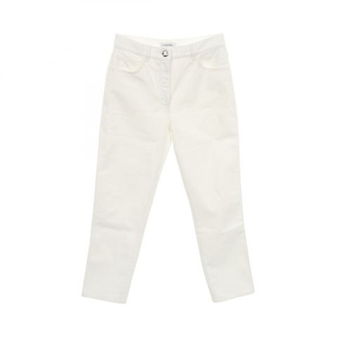 香奈兒 COCO 標誌紐帶牛仔褲 P77384V69970 棉 白色 二手 女款 34 碼