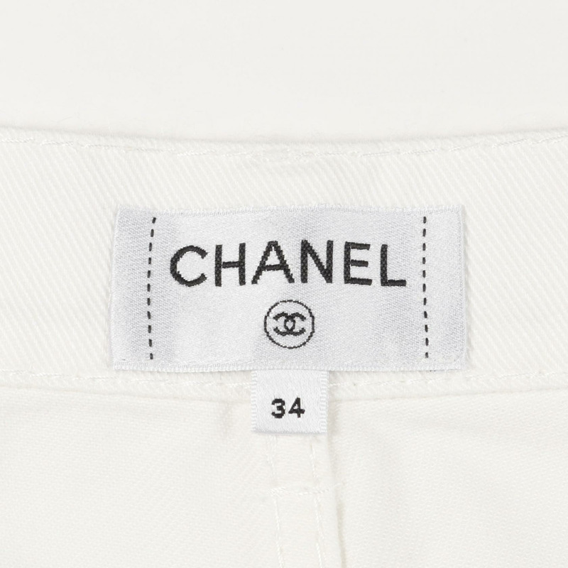 香奈兒 COCO 標誌紐帶牛仔褲 P77384V69970 棉 白色 二手 女款 34 碼-2