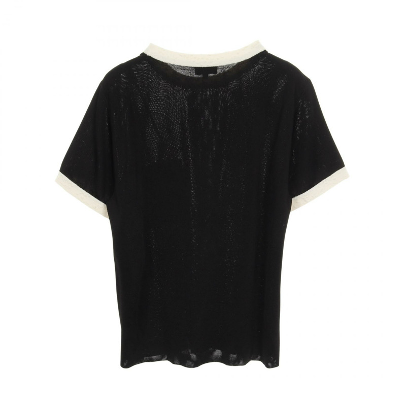 香奈兒 COCO 標誌紐帶針織T卹 P80092K11529 黏膠纖維 黑色 二手 36碼 CC-1