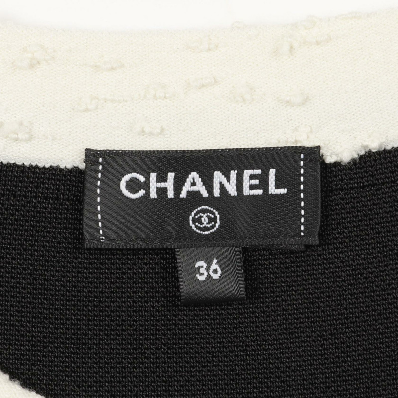 香奈兒 COCO 標誌紐帶針織T卹 P80092K11529 黏膠纖維 黑色 二手 36碼 CC-2