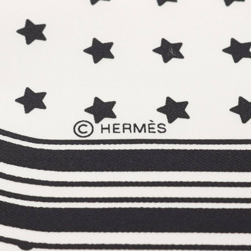 愛馬仕 Carre70 BRIDES de GALA 荷葉邊真絲方巾 白色 黑色 二手 女士-1