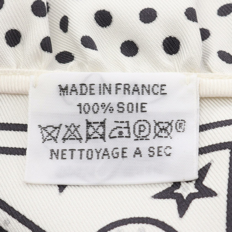 愛馬仕 Carre70 BRIDES de GALA 荷葉邊真絲方巾 白色 黑色 二手 女士-2