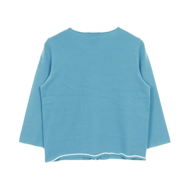 香奈兒 COCO 標誌拉鍊開襟羊毛衫外套,人造絲材質,藍色,二手女款,尺寸 42-1