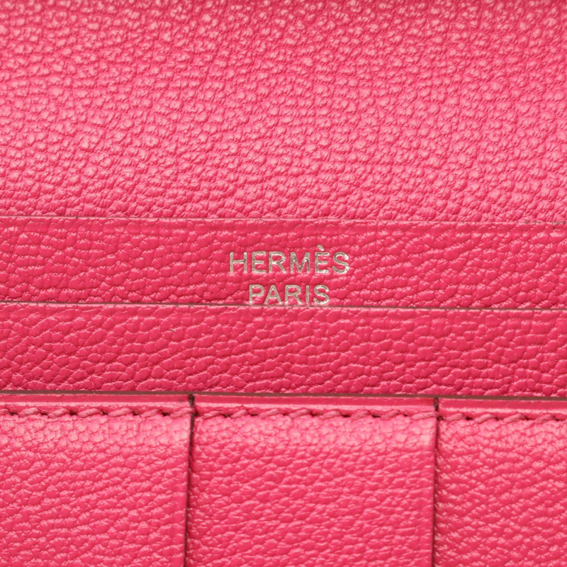 愛馬仕 Bearn Soufflet Rose tyrien 雙折皮夾 鴕鳥皮 鴕鳥皮 粉紅 二手 女士-3