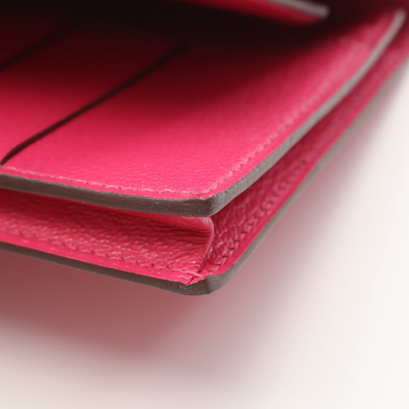 愛馬仕 Bearn Soufflet Rose tyrien 雙折皮夾 鴕鳥皮 鴕鳥皮 粉紅 二手 女士-5