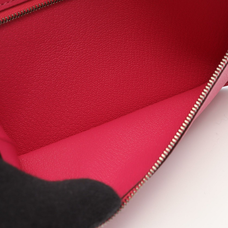 愛馬仕 Bearn Soufflet Rose tyrien 雙折皮夾 鴕鳥皮 鴕鳥皮 粉紅 二手 女士-7