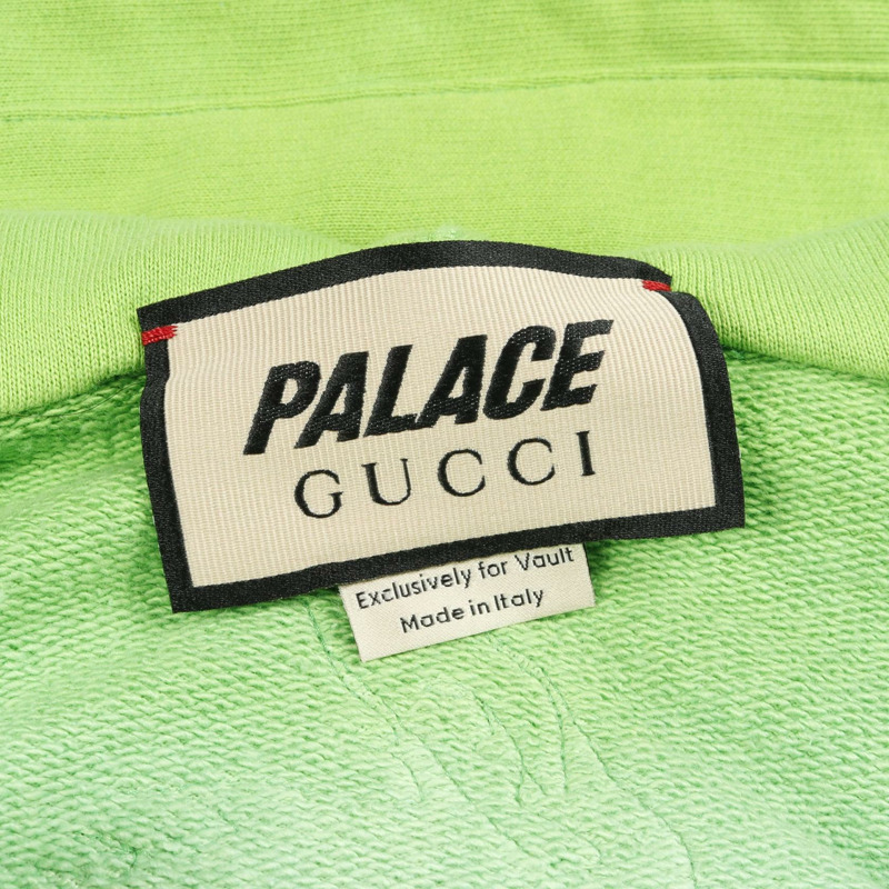 GUCCI × PALACE 聯名款連帽衫，純棉材質，綠色多色拼接，二手男款 L 碼。-2