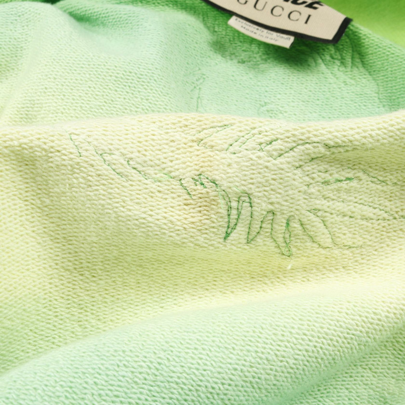 GUCCI × PALACE 聯名款連帽衫，純棉材質，綠色多色拼接，二手男款 L 碼。-4