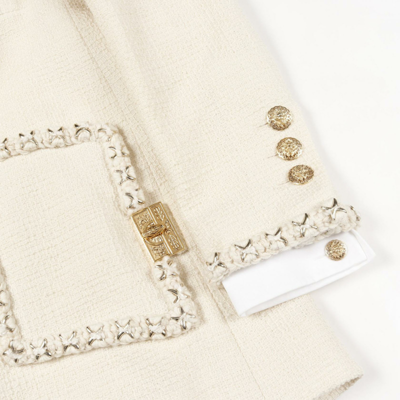 香奈兒 (CHANEL) 巴黎麗茲藝術系列斜紋軟呢外套,羊毛材質,米色,二手女裝-11