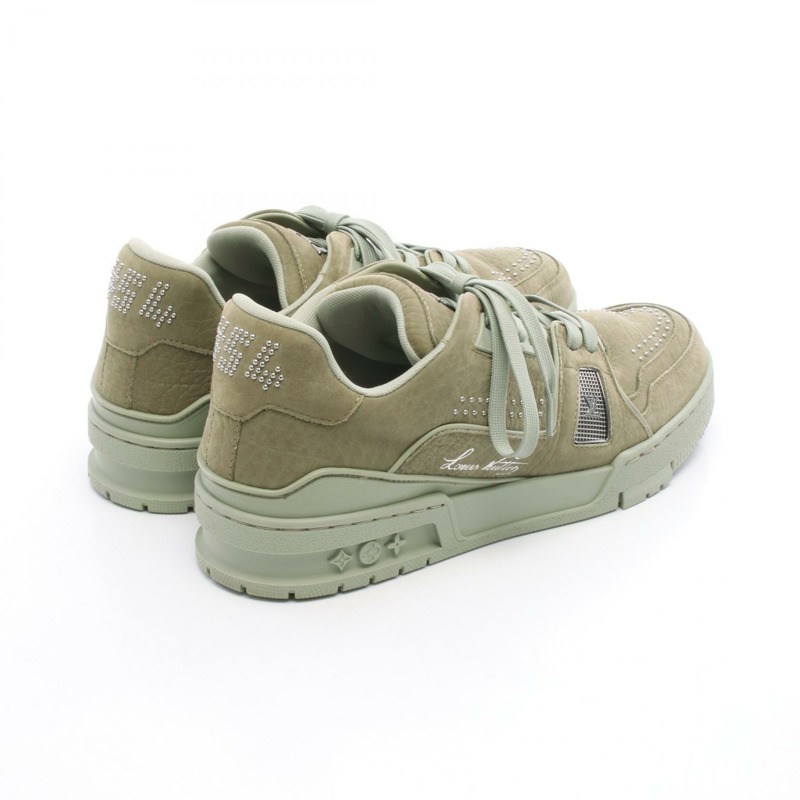 路易威登 LV 運動鞋系列 #7 繫帶款 1ADHA4 皮革 綠色 二手 男款-1