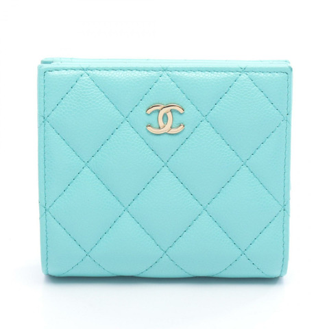 香奈兒 (CHANEL) Matelasse Classic 小號錢包 AP3178 粒面小牛皮 綠色 二手 GHW CC