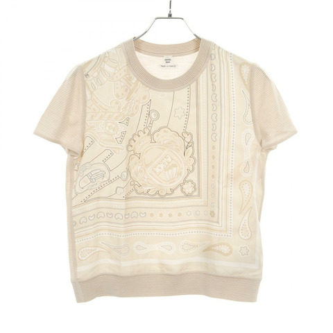 愛馬仕 CANDY LIBRIS BANDANA 針織上衣 5H2829DJ 絲毛混紡 米色 二手 #38