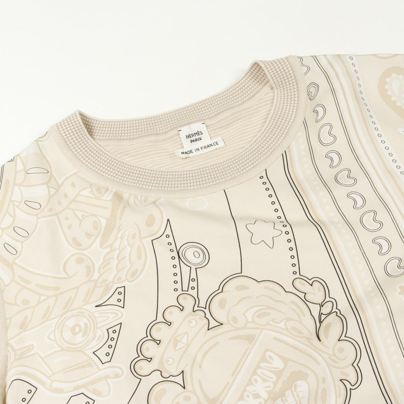 愛馬仕 CANDY LIBRIS BANDANA 針織上衣 5H2829DJ 絲毛混紡 米色 二手 #38-5