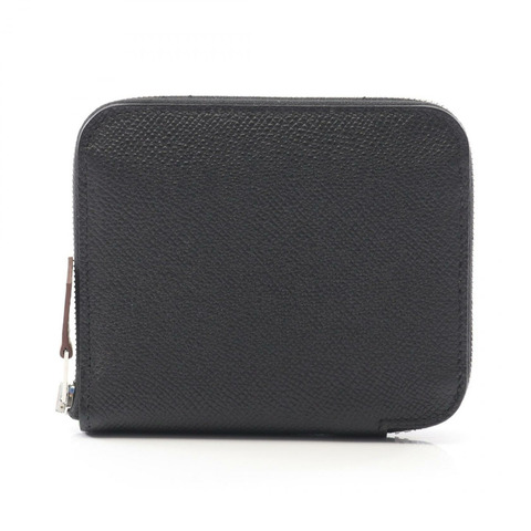 愛馬仕 Azap 迷你 SilkIn 皮夾，黑色 Epsom 皮革，二手 SHW 皮革