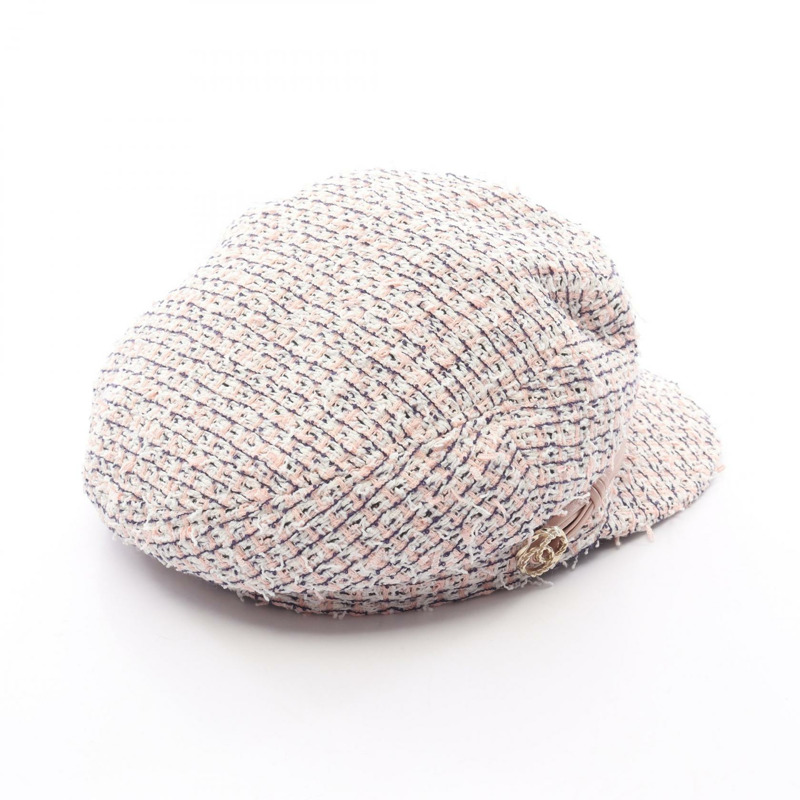 香奈兒 COCO 標誌帽子,滌棉混紡,粉紅色/海軍藍,二手女款 M 碼-1