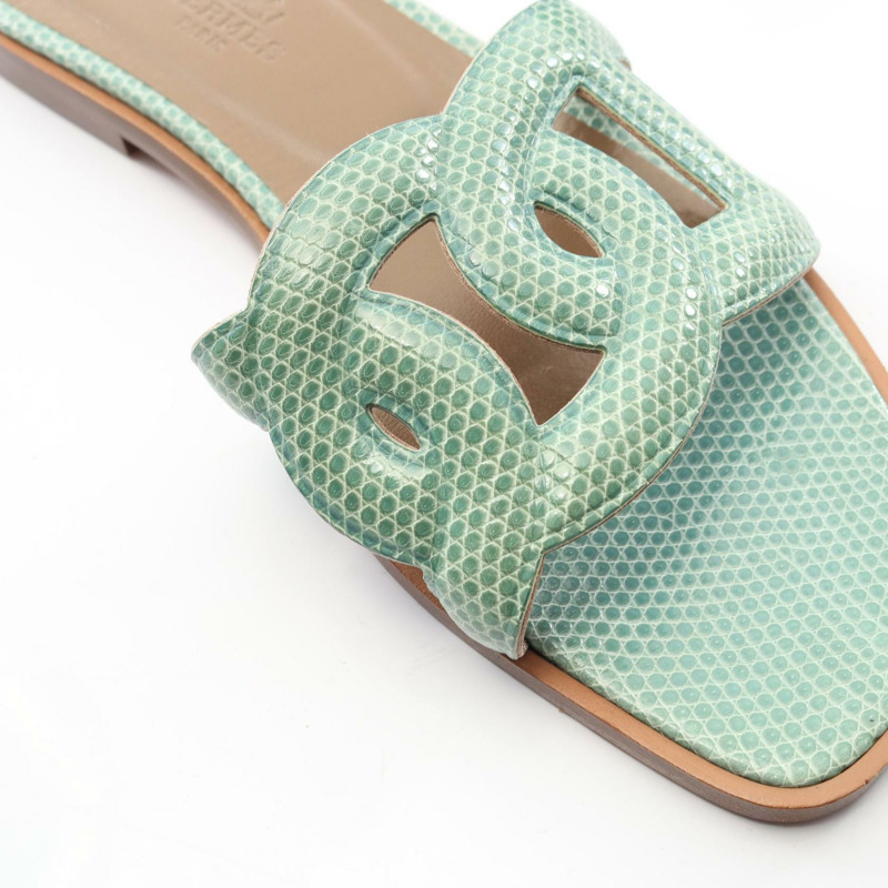 愛馬仕 Omaha 穆勒鞋，蜥蜴皮異國皮革，綠色，二手女款-6
