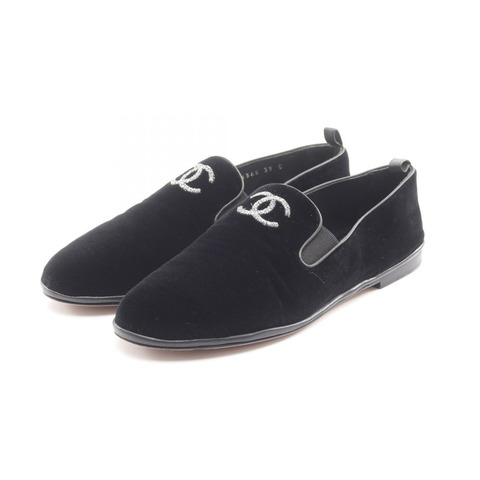 香奈兒 COCO 標誌黑色女士平底布鞋