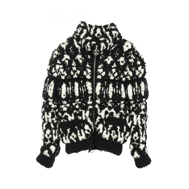 香奈兒 COCO 標誌外套 #34 P62172K47609 羊毛羊絨混紡 黑白 二手-0