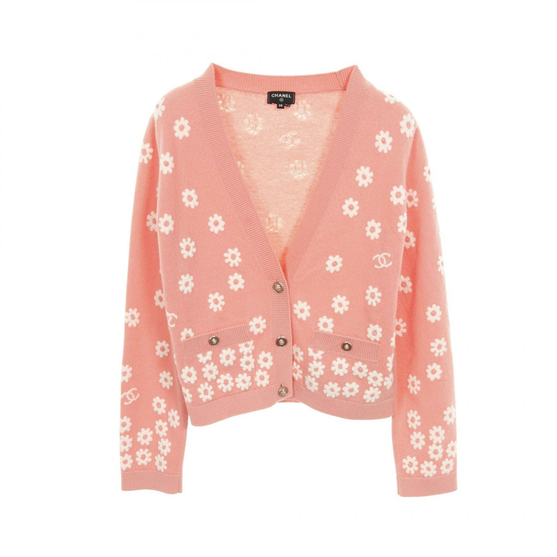 香奈兒 COCO Mark 開襟衫 P72451K10396 22P 羊絨粉紅二手女款 38 碼-0