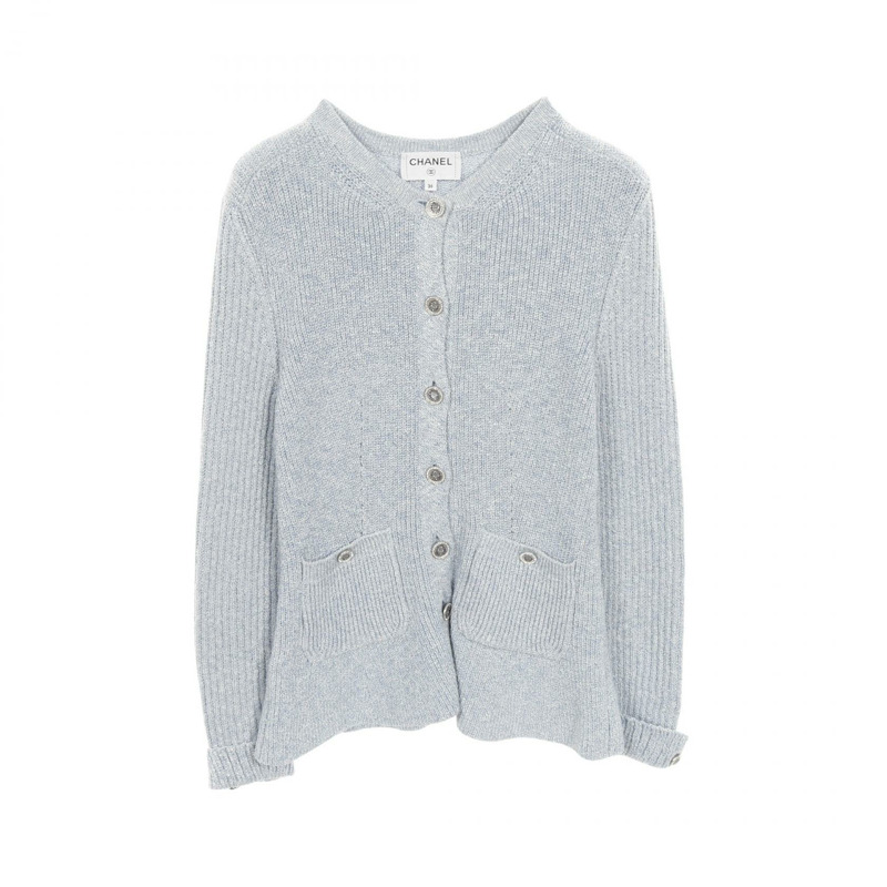 香奈兒 (CHANEL) 針織開襟衫 P74623K10706 絲質銅氨纖維 藍色 二手 女款 36 碼 CC-0