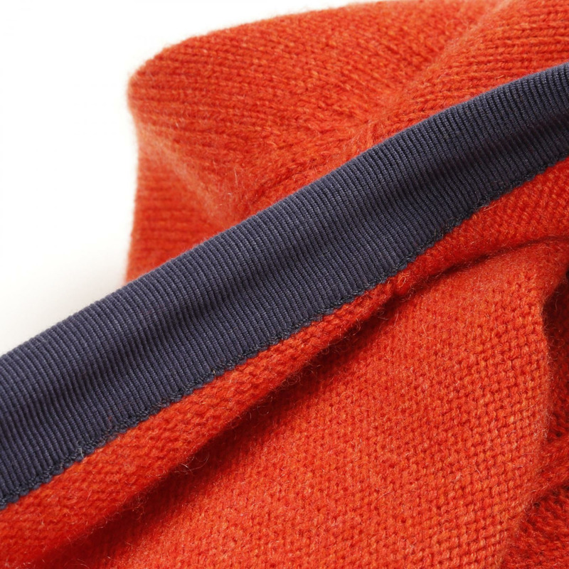 香奈兒 COCO 標誌紐扣開襟衫,羊絨材質,橘色/海軍藍,二手女款,尺寸 42 CC-6