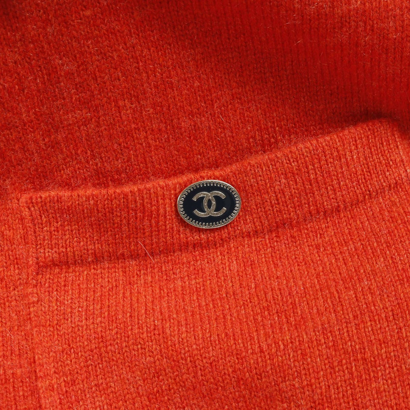 香奈兒 COCO 標誌紐扣開襟衫,羊絨材質,橘色/海軍藍,二手女款,尺寸 42 CC-8