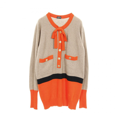 香奈兒 COCO 標誌針織衫 C-TK5914 羊絨棕色橙色黑色二手 1 碼 CC