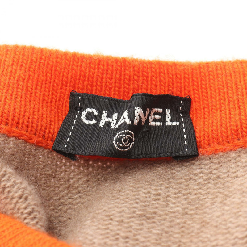 香奈兒 COCO 標誌針織衫 C-TK5914 羊絨棕色橙色黑色二手 1 碼 CC-2