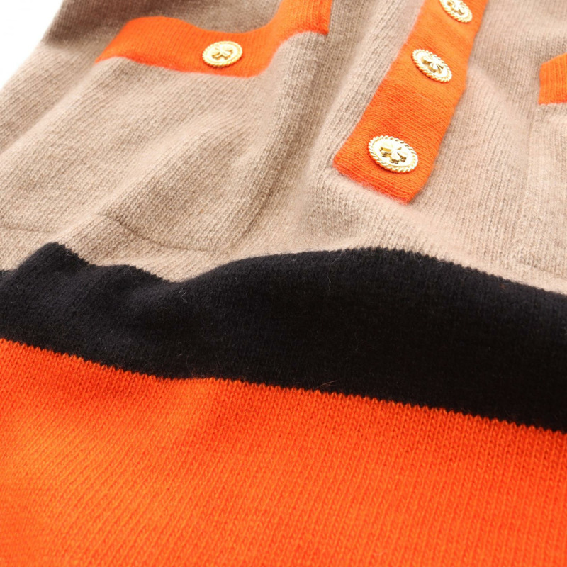 香奈兒 COCO 標誌針織衫 C-TK5914 羊絨棕色橙色黑色二手 1 碼 CC-7