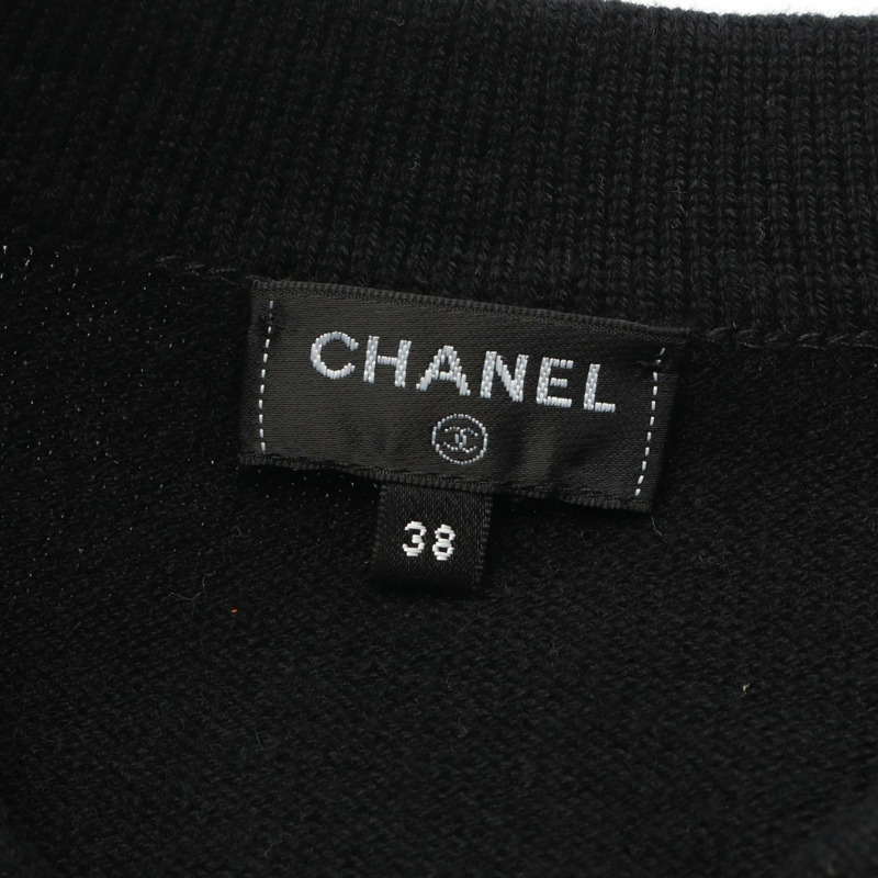 香奈兒 COCO 標誌紐扣開襟針織衫 #38 P73483K10530 羊絨黑色二手-2